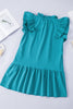 Green Tiered Ruffled Sleeves Mini Dress with Pockets