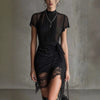 Black Lace Patchwork Slit Midi Dress – Slim-Fit High-Waist See-Through Dress for Women by FitiqueFit