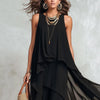 Black Asymmetrical Chiffon Maxi Dress – Flowy Sleeveless Boho A-Line Long Dress for Women by FitiqueFit