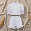 Women's Ruffled Linen-Blend Cropped Blouse & Shorts Set by FitiqueFit