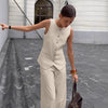 Women's Elegant Sleeveless Vest & Wide-Leg Pants Set – Office 2-Piece by FitiqueFit