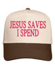 Jesus Saves I Spend Embroidered Cap by Anchored Grace Boutique
