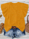 Polka Dot Notched Ruffled Cap Sleeve Blouse