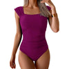 Vintage Square-Neck One-Piece Swimsuit – Tummy Control, Ruffle Detail, Full Coverage by FitiqueFit