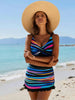 Colorful Stripe Cross-Front Tankini & Ruffled Swim Skirt Set – Women's 2-Piece Swimsuit by FitiqueFit