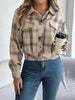 Classic Plaid Button Up Long Sleeve Jacket Women Cozy Trendy Everyday Wear Simple Jacket by Stevvex