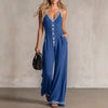 Women's V-Neck Backless Wide-Leg Jumpsuit – High Waist Casual by FitiqueFit