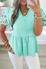 Sachet Pink Frilled V Neck Flower Embroidered Puff Sleeve Textured Blouse by Wild and Free Boutique