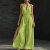 Women’s V-Neck Halter Neck Wide-Leg Jumpsuit by FitiqueFit