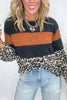 Black Color Block Leopard Patchwork Long Sleeve Casual Top by Wild and Free Boutique