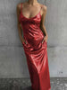 Textured Mirror-Finish U-Neck Slip Maxi Dress with Pockets by FitiqueFit