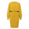 2pcs Knitted Dress Suit Fashion Solid Color Pullover Lantern-sleeved Sweater Fall Winter Women's Clothing