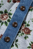 Gray Retro Floral Print Denim Patchwork Buttoned Polo Collar Top by Wild and Free Boutique