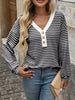 Striped Button Detail Long Sleeve T-Shirt by Simply Love