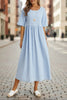 Plus Size Cotton Linen Midi Dress | Round Neck Pocket Dress by FitiqueFit