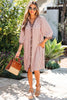 Khaki Stripe Square Button Leopard Trim Loose Bracelet Sleeve Shirt Dress by Wild and Free Boutique