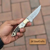 Handmade Damascus Drop Point EDC Knife Fixed Blade Stag Handle Brass Bolster by JW SteelCrafts