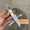 Handmade Damascus Drop Point EDC Knife Fixed Blade Stag Handle Brass Bolster by JW SteelCrafts