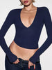 V-Neck Long Sleeve Crop T-Shirt by Simply Love