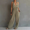 Women's V-Neck Halter Jumpsuit – Sleeveless Open Back Waist-Cinching by FitiqueFit