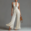 Pleated Wide-Leg Jumpsuit for Women – Sleeveless High-Waist Minimalist Long Jumpsuit by FitiqueFit