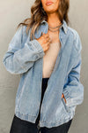 Myosotis Denim Jacket Zip Up With Elastic Hem Raglan Sleeves