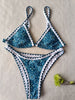 New Blossom Charm High-Cut Bikini Set For Summer – Strapless Floral Print Swimsuit with Elegant Embroidered Cut-Out Triangular Top Contrast Trim and Back Buckle – Women’s 2-Piece Summer Beachwear by Stevvex