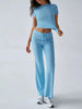 Crew Neck Short Sleeve Top & Full-Length Pants Set – Solid Color, 10 Colors by FitiqueFit