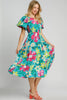 Beautiful Full Size Floral Print Puff Sleeve Midi Dress Plus Size Trendy & Chic Dress Modern Design by Stevvex
