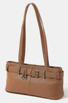 Fame Belt Strap Textured Faux Leather Cognac Shoulder Bag