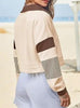 Color‑Block Cropped Polo V‑Neck Sweatshirt by FitiqueFit