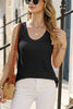 Black Scoop Neck Waffle Knit Splicing Flowy Vest