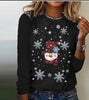 Snowman Printed Panel Loose Sweater – Casual Holiday Knit for Women by FitiqueFit