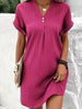 Button-Front V-Neck Dress – Short Sleeve Solid Casual Shirt Dress by FitiqueFit