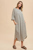Striped Round Neck Midi Dress Soft & Stylish Classic Design Long Dress by Stevvex