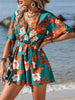Printed Surplice Half Sleeve Tie Waist Romper