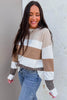 Brown Mixed Texture Knit Striped Colorblock Loose Sweater by Wild and Free Boutique