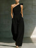 Women's Loose Sleeveless Off-Shoulder Belted Wide-Leg Jumpsuit by FitiqueFit