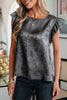 Gold Metallic Round Neck Ruffle Trim Sleeveless Top by Wild and Free Boutique