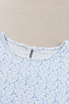 Light Blue Boho Floral Print Smocked Puff Sleeve Blouse