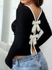 Ribbed Knit Bowknot Back T-Shirt by Simply Love