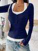 Contrast Long Sleeve Fake Two-Piece T-Shirt by Simply Love