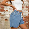 Women's Retro Washed High-Waist Wide-Leg Denim Shorts by FitiqueFit