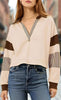 Color‑Block Cropped Polo V‑Neck Sweatshirt by FitiqueFit
