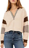 Color‑Block Cropped Polo V‑Neck Sweatshirt by FitiqueFit
