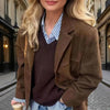 Suede-Look Blazer Jacket — V-Notch Lapel, Button-Front Casual Coat by FitiqueFit