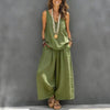 Women’s Cotton Linen Sleeveless Tank Top and Wide-Leg Pants Set by FitiqueFit