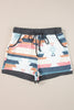 White Aztec Print Drawstring Waist Casual Shorts