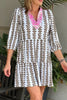 Printed Notched 3/4 Sleeve Mini Dress