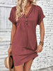 Elegant Button V-Neck Short Sleeve Dress Flattering Casual & Office Wear Simple Dress by Stevvex